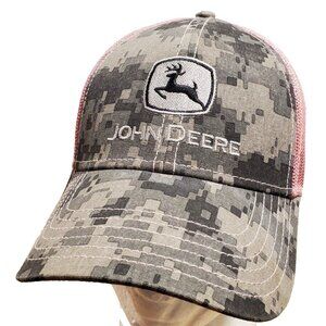 John Deere Hat Cap Gray Camo Camouflage Pink Adjustable Snap Back Womens